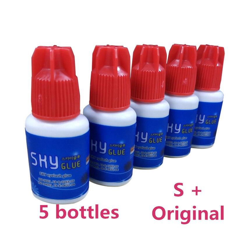 5 Bottles Fastest Korea Sky Glue for Eyelash Extensions Red Cap 1-2s Dry time Most Powerful S+ Lash Glue MSDS Adhesive Makeup